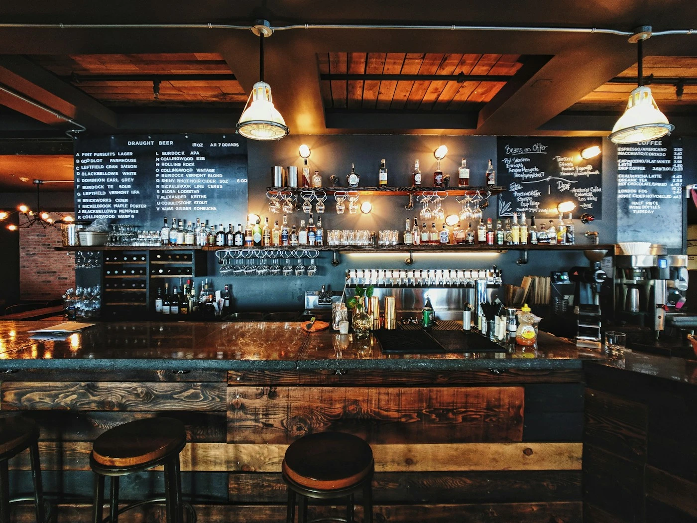 Rooftop bar set for drinks at blue hour