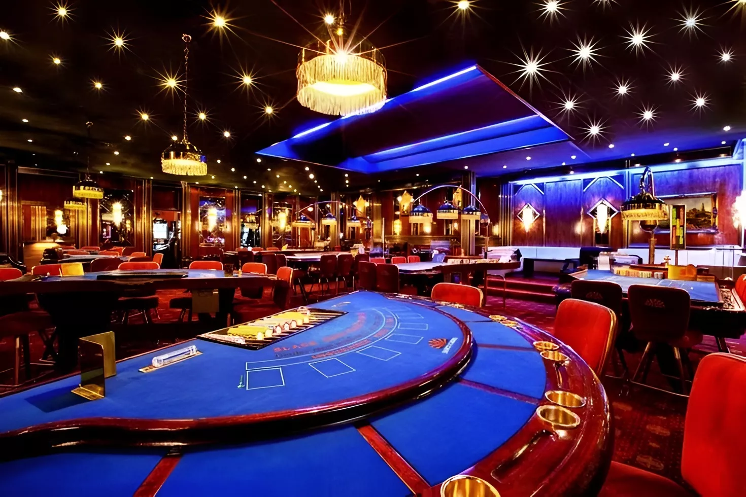Wide architectural view of the considered casino floor, without gaming or money imagery